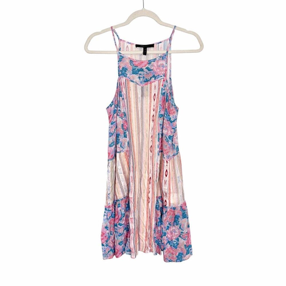 NWT BCBGMaxazria Mini Dress Medium Pink Lydea Mixed Print Sleeveless patchwork